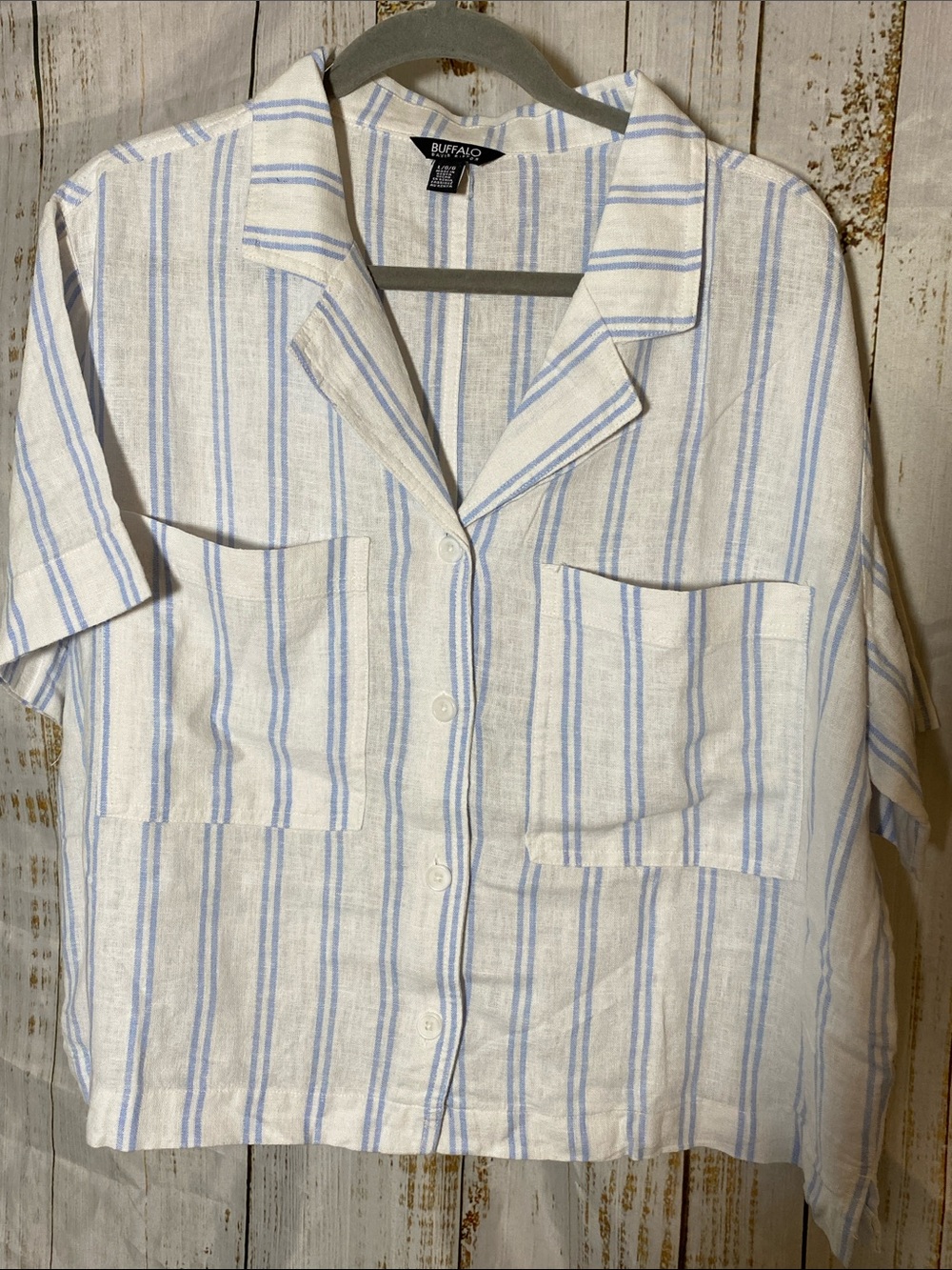 Buffalo David Bitton Linen Blend Women's L Striped Button-Up Shirt